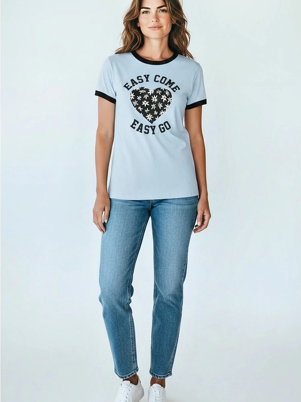 LuLaRoe Liv Easy Come Easy Go Graphic Tee Blue & Black size XXS NWT